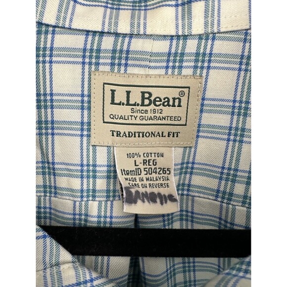 L.L. Bean Traditional Fit Button Down Shirt Green Blue Plaid Men’s Size Large R - Picture 3 of 5